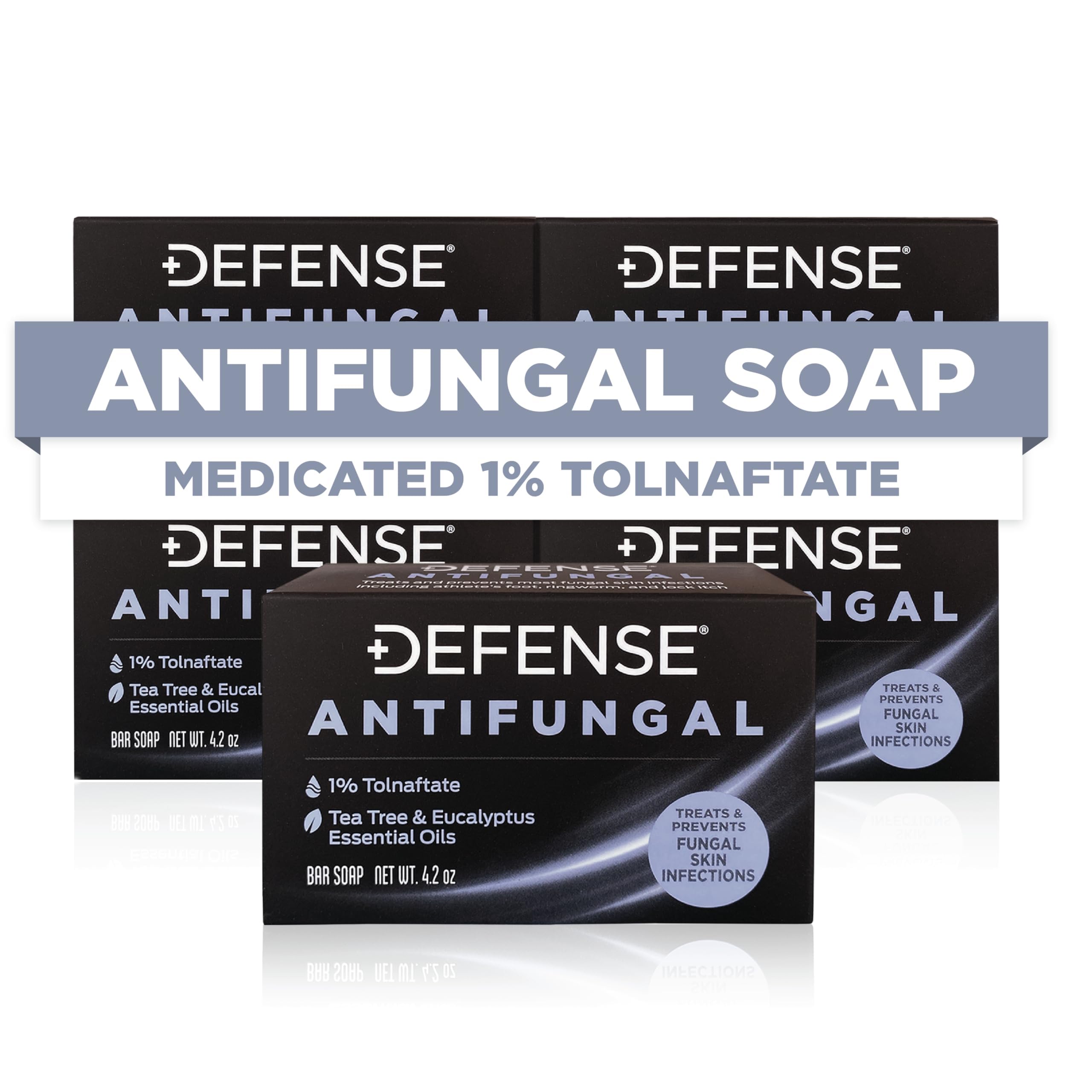 Defense Antifungal Bar Pack Closeup shows a five-bar kit for locker-room skin care