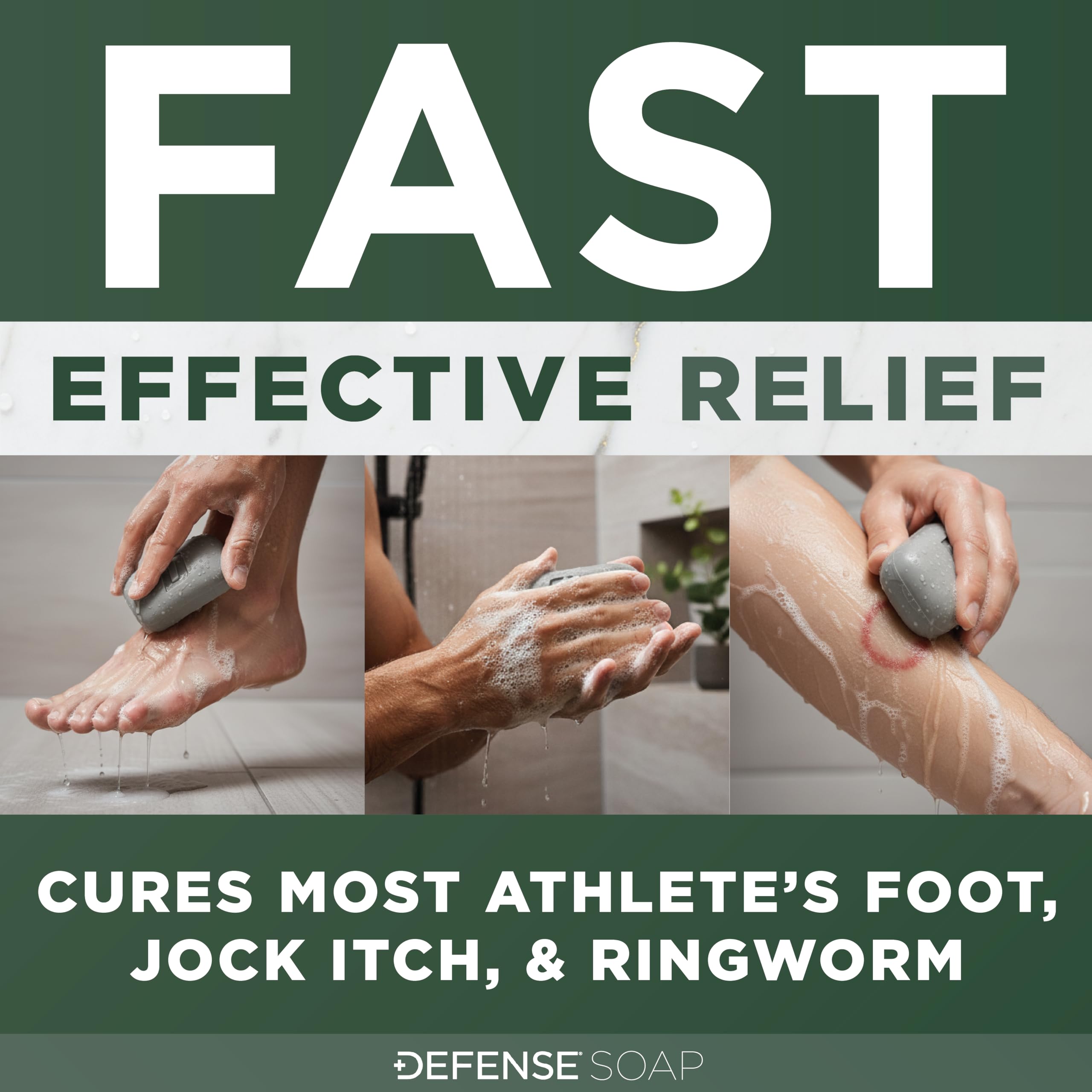 Defense Antifungal Bar Soap Lather On Hand demonstrates cleansing action for regular hygiene