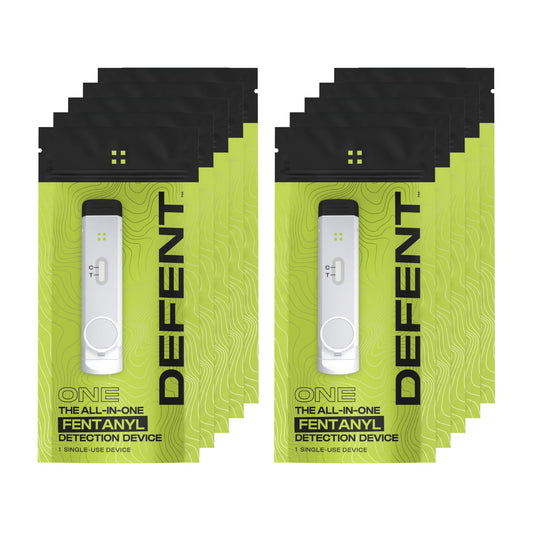 DEFENT all-in-one fentanyl detector visible in hand for quick testing.