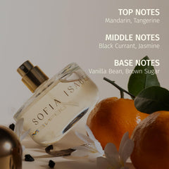 DefineMe Sofia Isabel perfume bottle being poured, hinting at a lasting aroma.