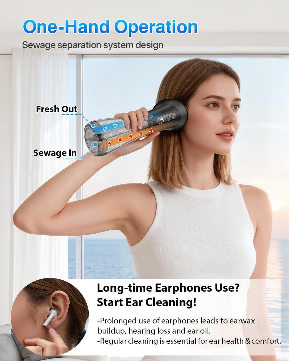 DEJUNPIOOL IPX7 waterproof ear cleaner suitable for shower use