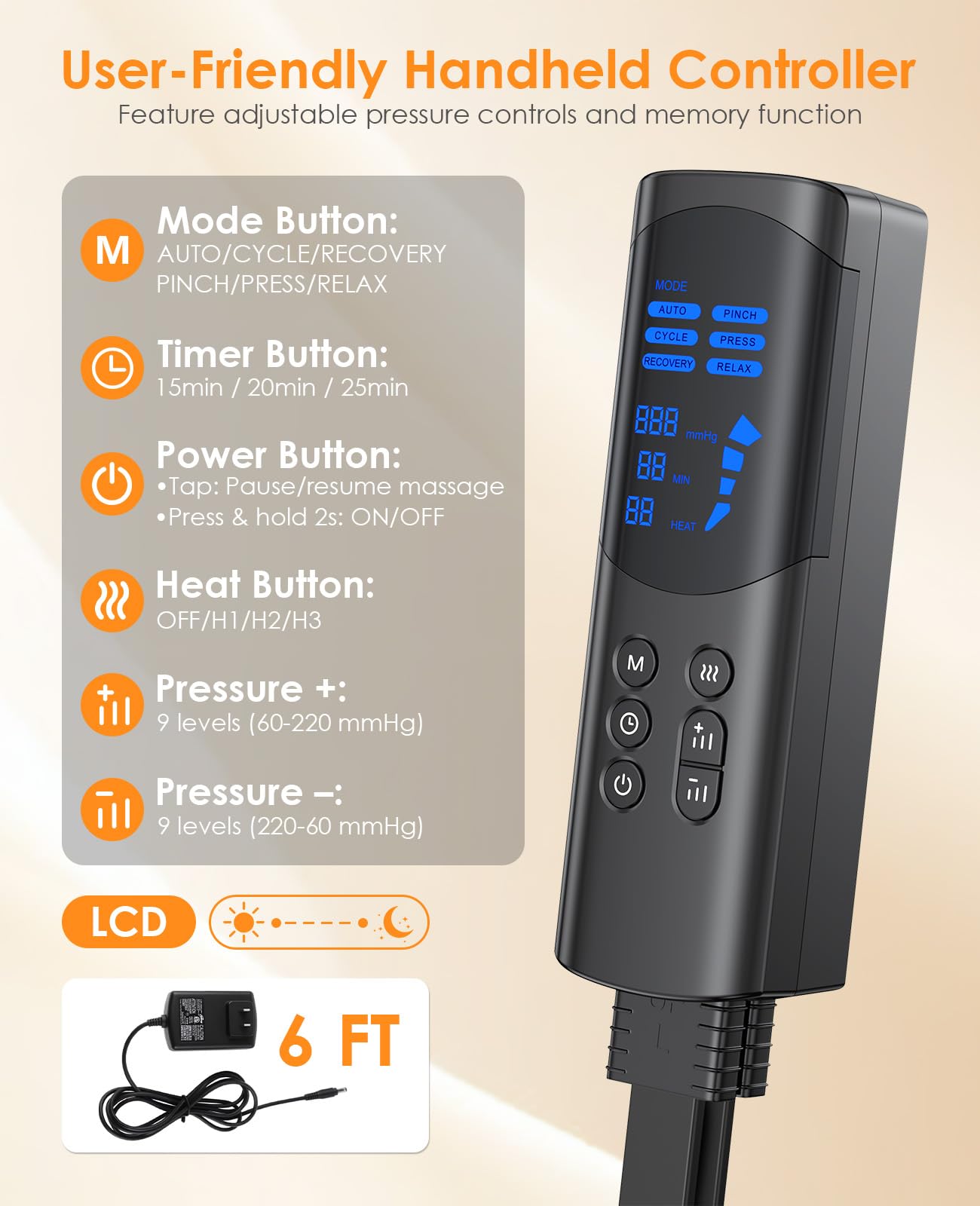 DEJUNPIOOL Leg Massager heat settings let you tailor warmth for foot and calf zones.