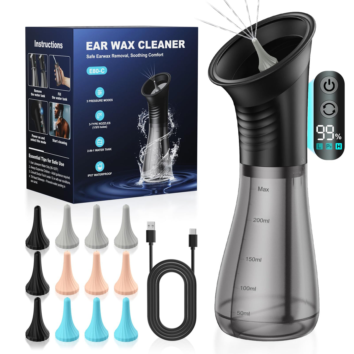 DEJUNPIOOL one-piece waste-tank ear cleaner for mess-free at-home ear care
