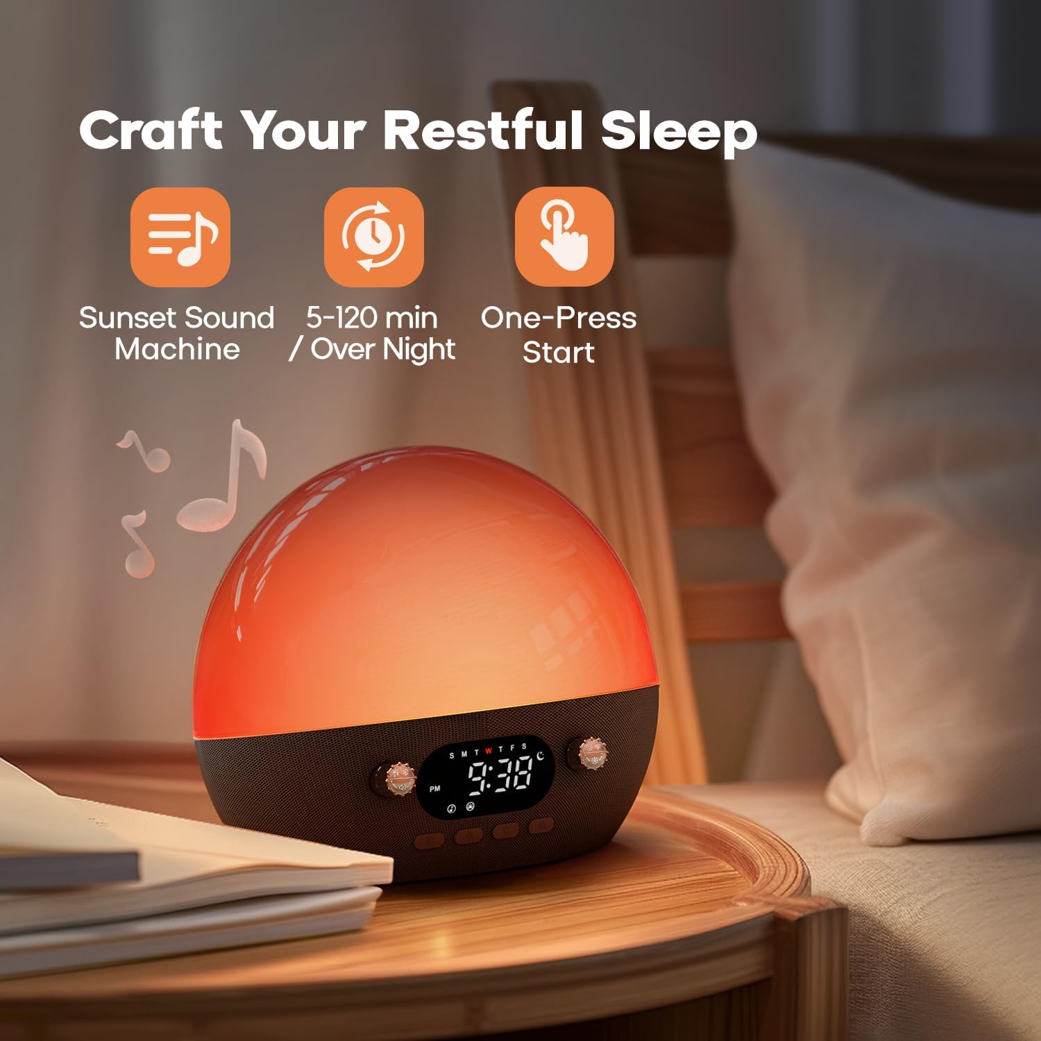 Dekala RestOnn 110dB alarm ensures reliable wake-ups for heavy sleepers.