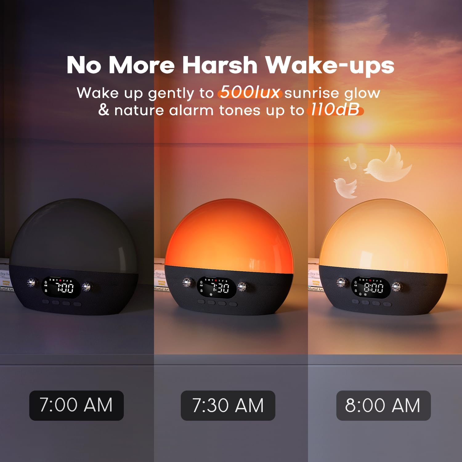Dekala RestOnn 7-day programmable alarms for weekday and weekend routines.
