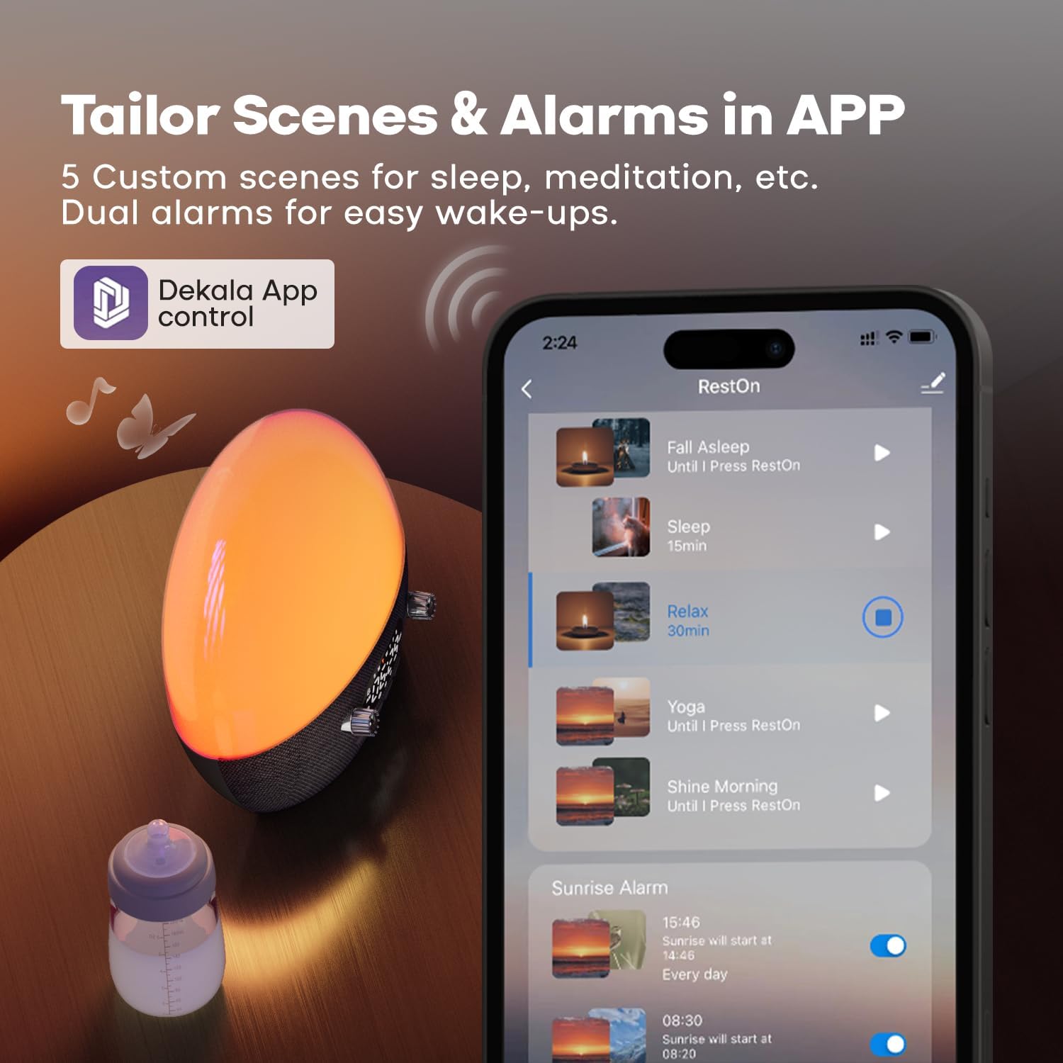 Dekala RestOnn smart app control for easy remote scheduling.