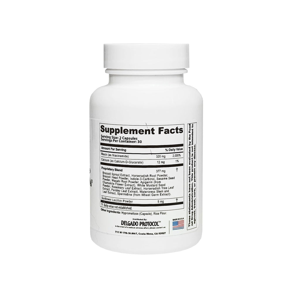 Close-up of EstroBlock Vitality capsules highlighting allergen-free, plant-based ingredients.