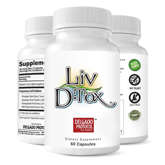 The Delgado Protocol Liv D-Tox 3-pack bottle front showing detox support bottles