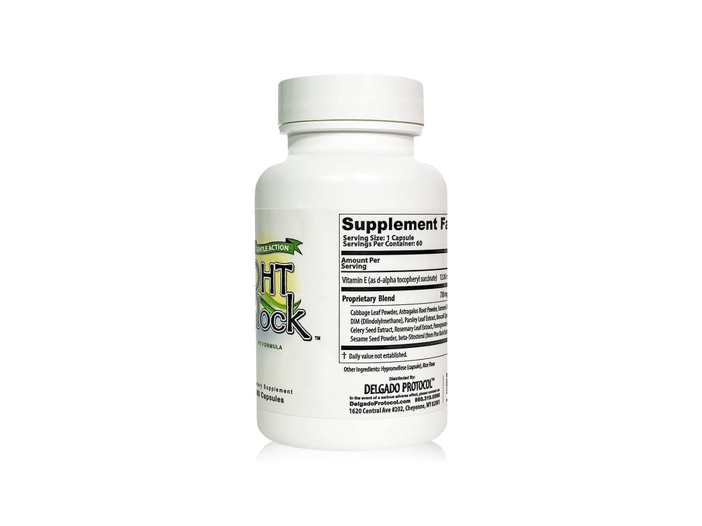 Delgado Protocol DHT Block allergen-free label communicates safety for sensitive shoppers.