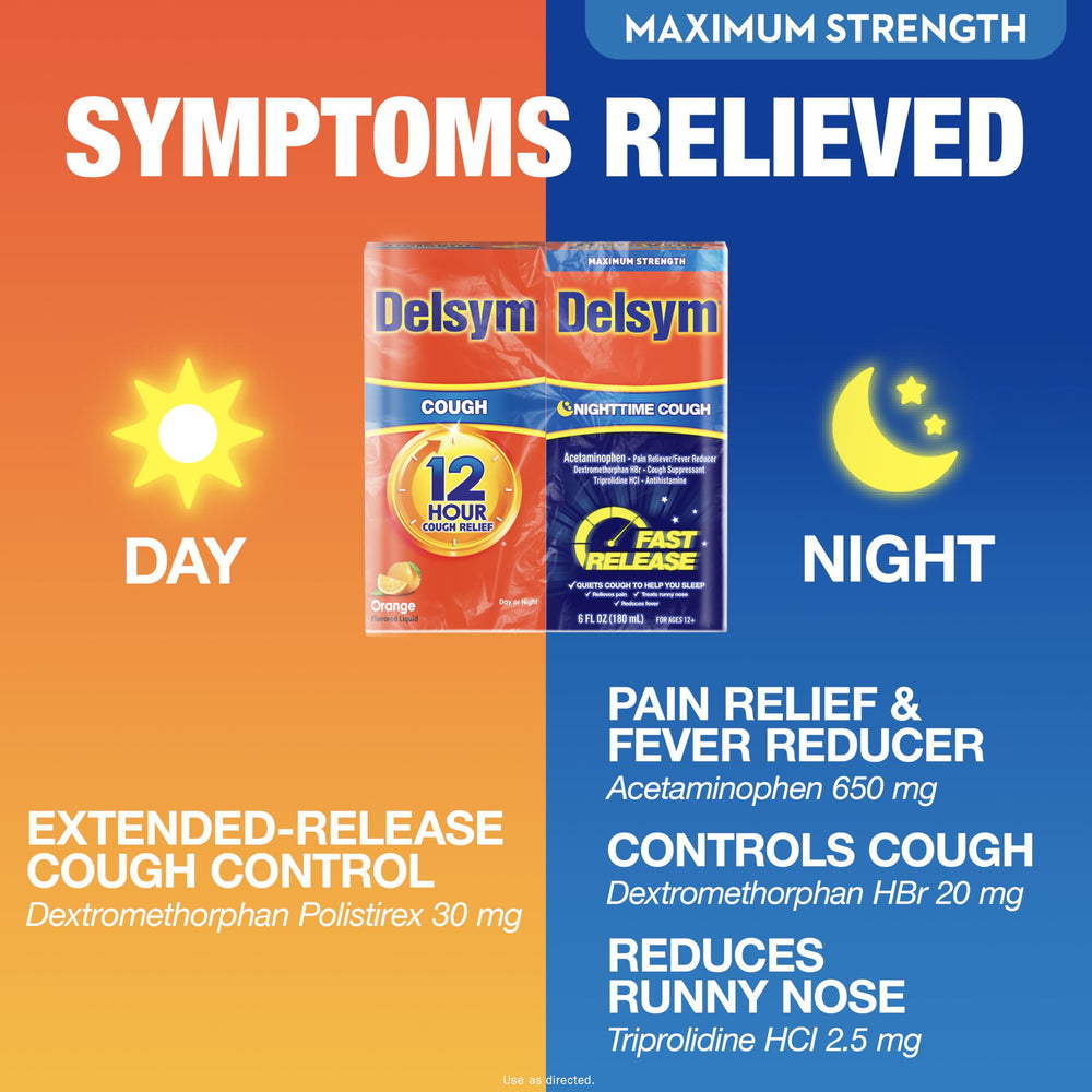 Delsym 12-hour cough label details and active ingredients