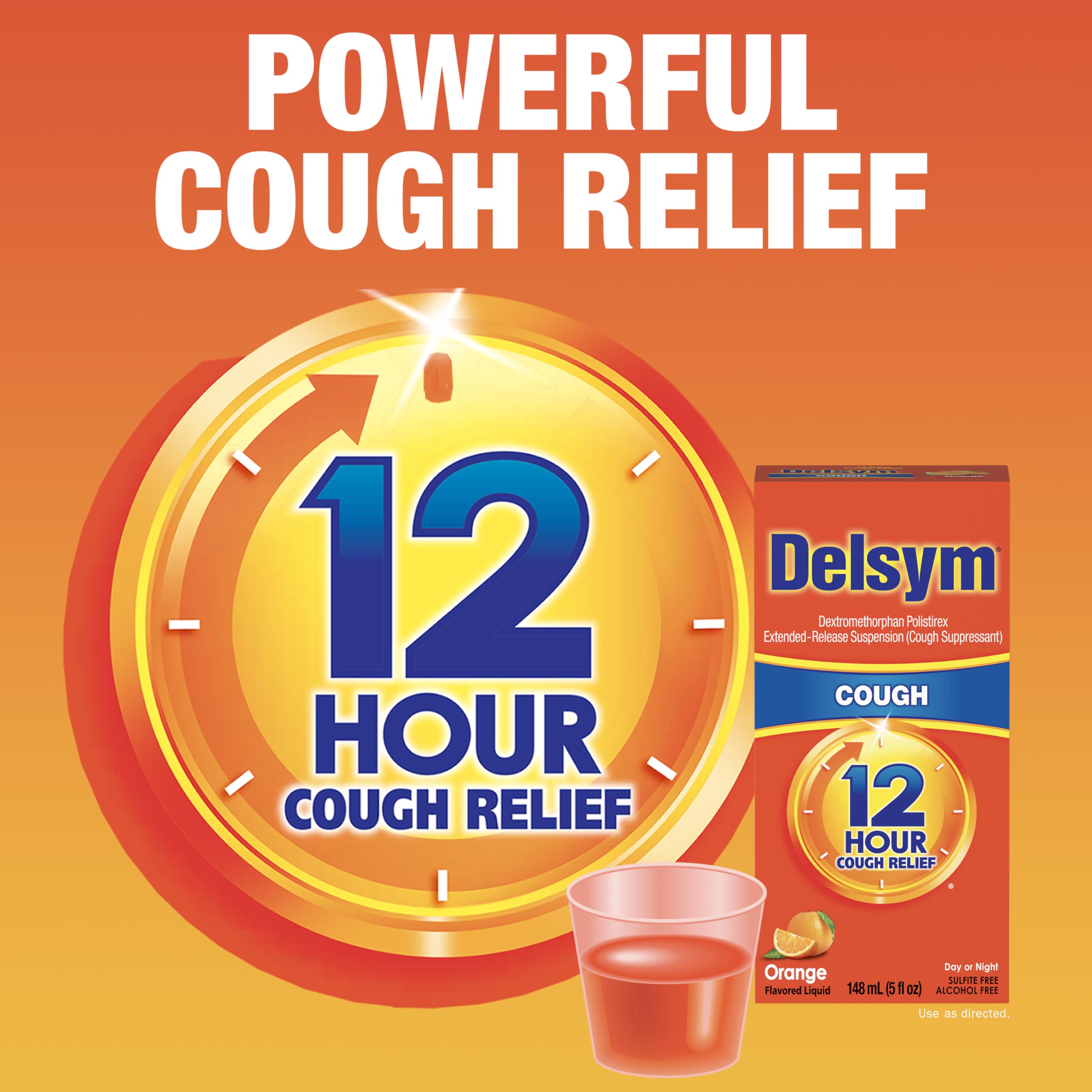 Delsym Nighttime cough liquid blue label bottle ready for sleep support