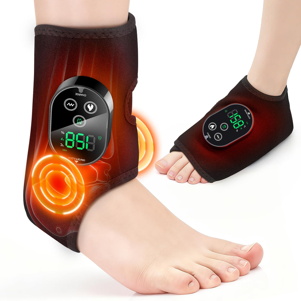 DeMoce cordless ankle massager heats ankles for soothing fatigue after work.