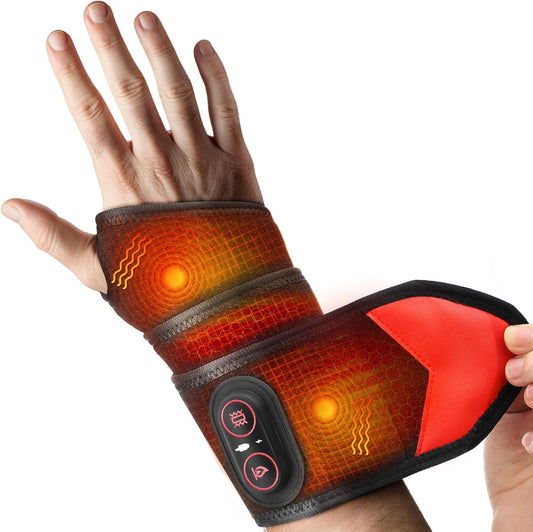 DeMoce cordless wrist heating pad in action for on-the-go warmth.