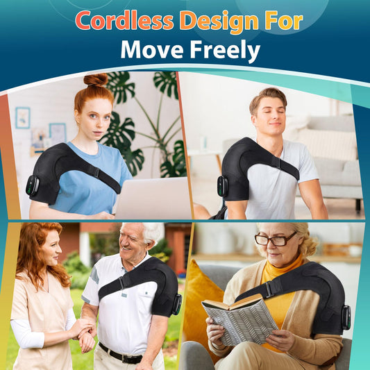 DeMoce shoulder-wrap heated with fabric texture for targeted upper-back warmth.