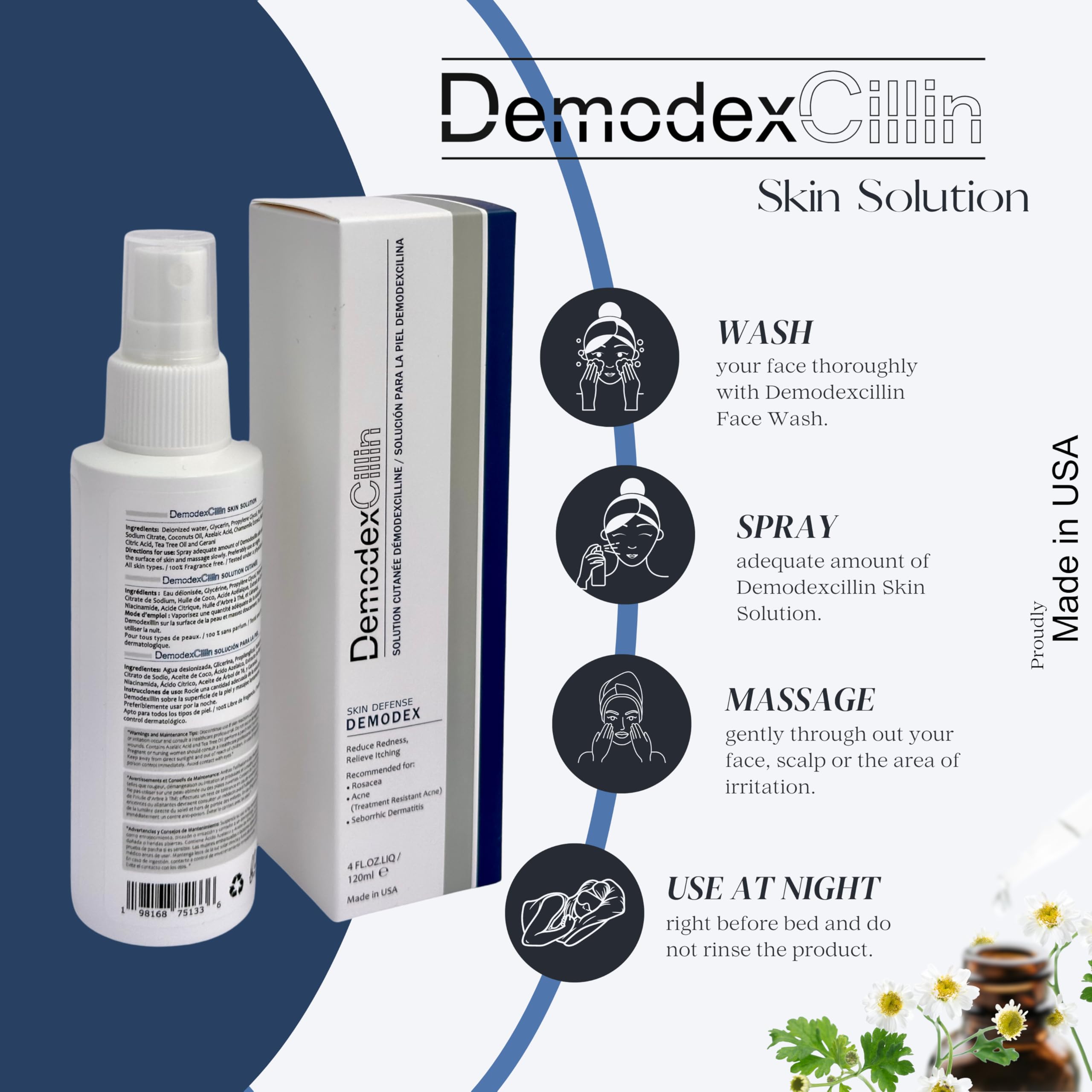 Demodexcillin Skin Solution 4.0 spray cap enables quick even application