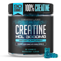 Demon Labz creatine HCl raspberry gummies 90ct jar for daily workouts.