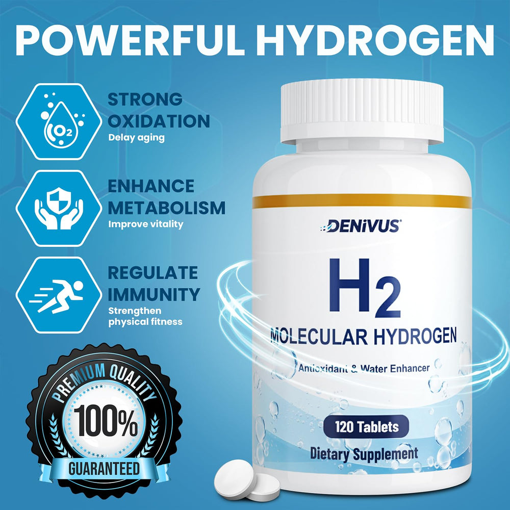 Denivus hydrogen tablet in cup of water, ready to support energy and focus.