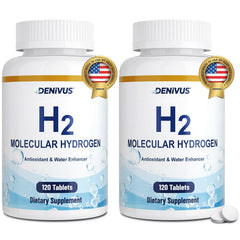 Denivus hydrogen tablets packaging for two-pack magnesium supplement.