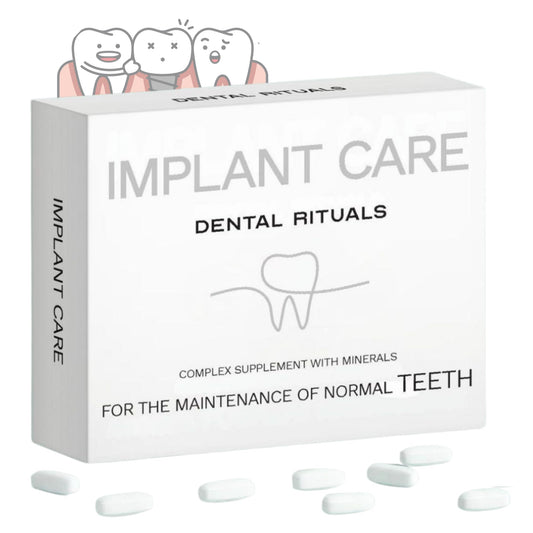 Dental Rituals Implant Care bottle promoting bone regeneration support for dental implants