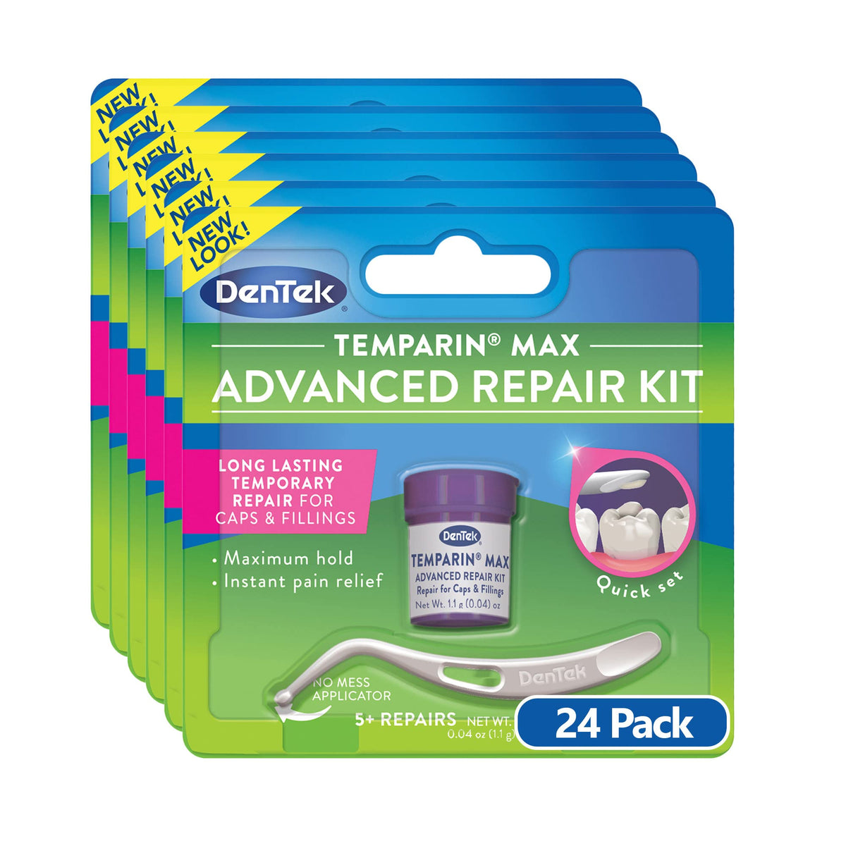 DenTek Temparin Max kit front view for quick at-home dental fixes and temporary relief.
