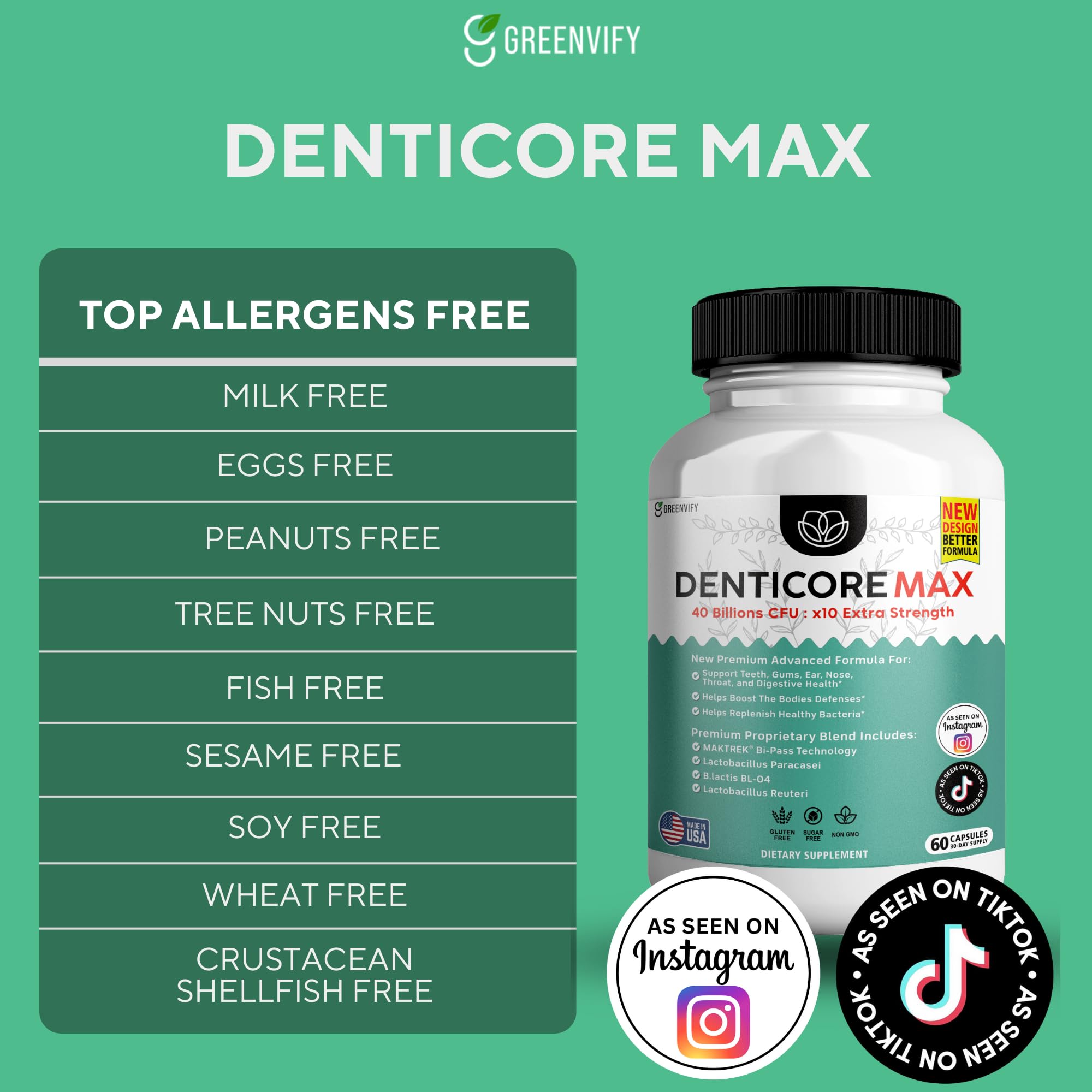 DentiCore Max label detail shows potency and ingredients for gums and teeth.