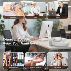 DentJet Smart Hand Massager cordless use at desk illustrates portable wellness during work