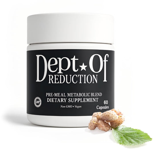 Dept. Of Reducose bottle front with capsules for steady energy after meals