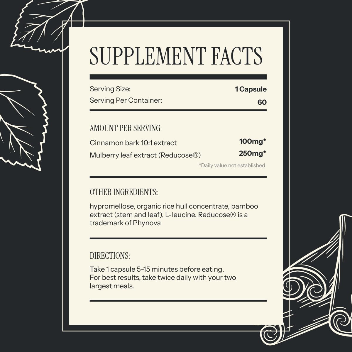 Dept. Of Reducose label view noting vegan, gluten-free and non-GMO attributes