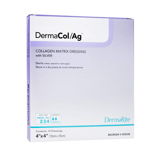 DermaRite Dermacol AG silver collagen dressing in a 4x4 box for cost-effective wound care