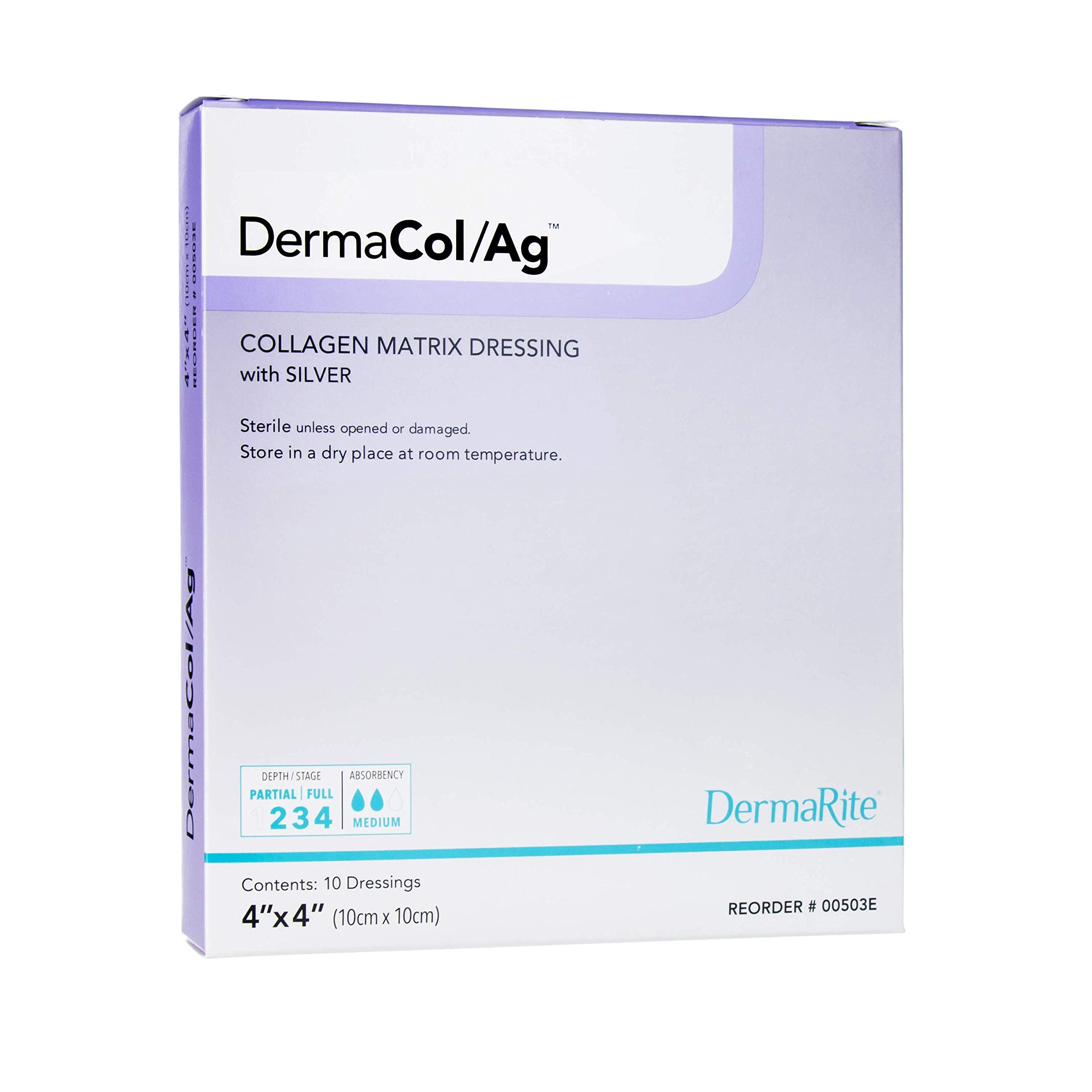 Dermacol AG dressing applied to a wound demonstrating silver collagen support for care settings