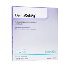 Dermacol AG dressing applied to a wound demonstrating silver collagen support for care settings