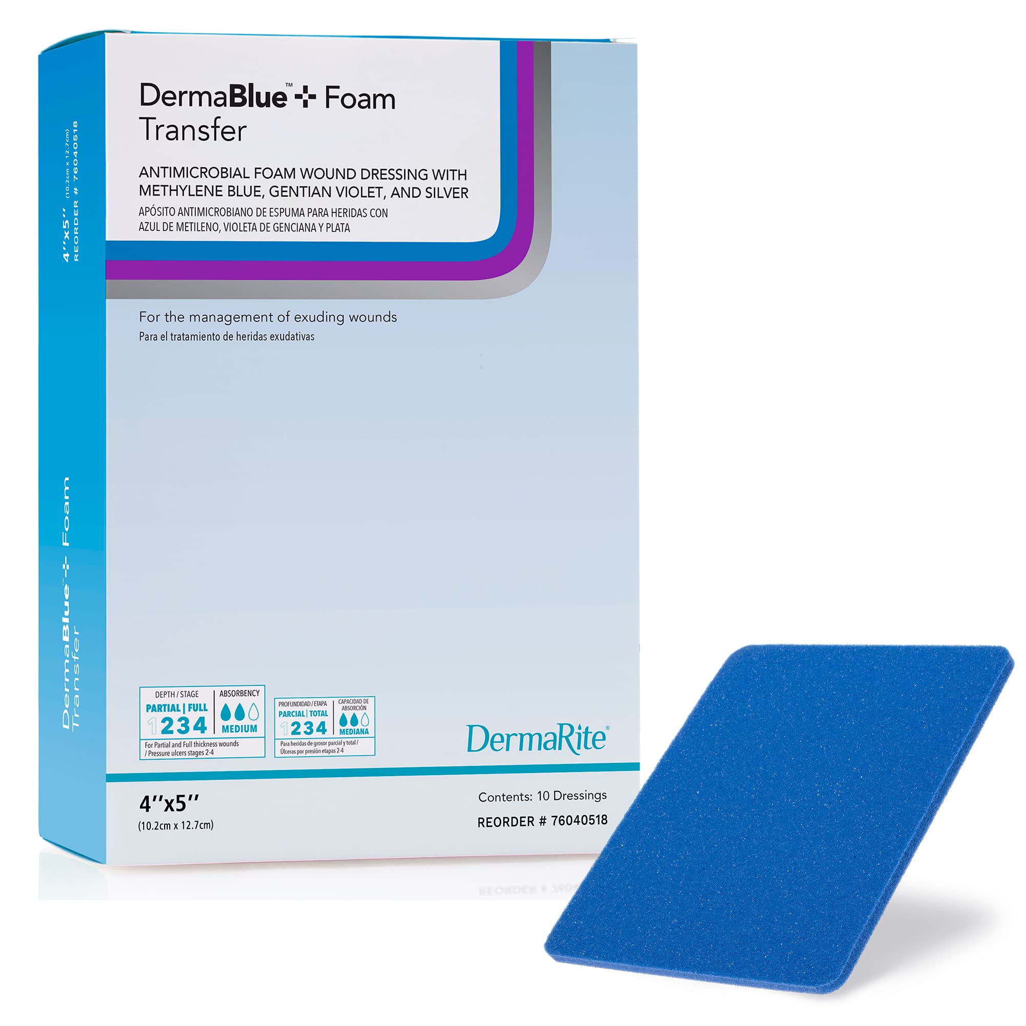DermaBlue+ foam dressing front view showing conformable wound coverage