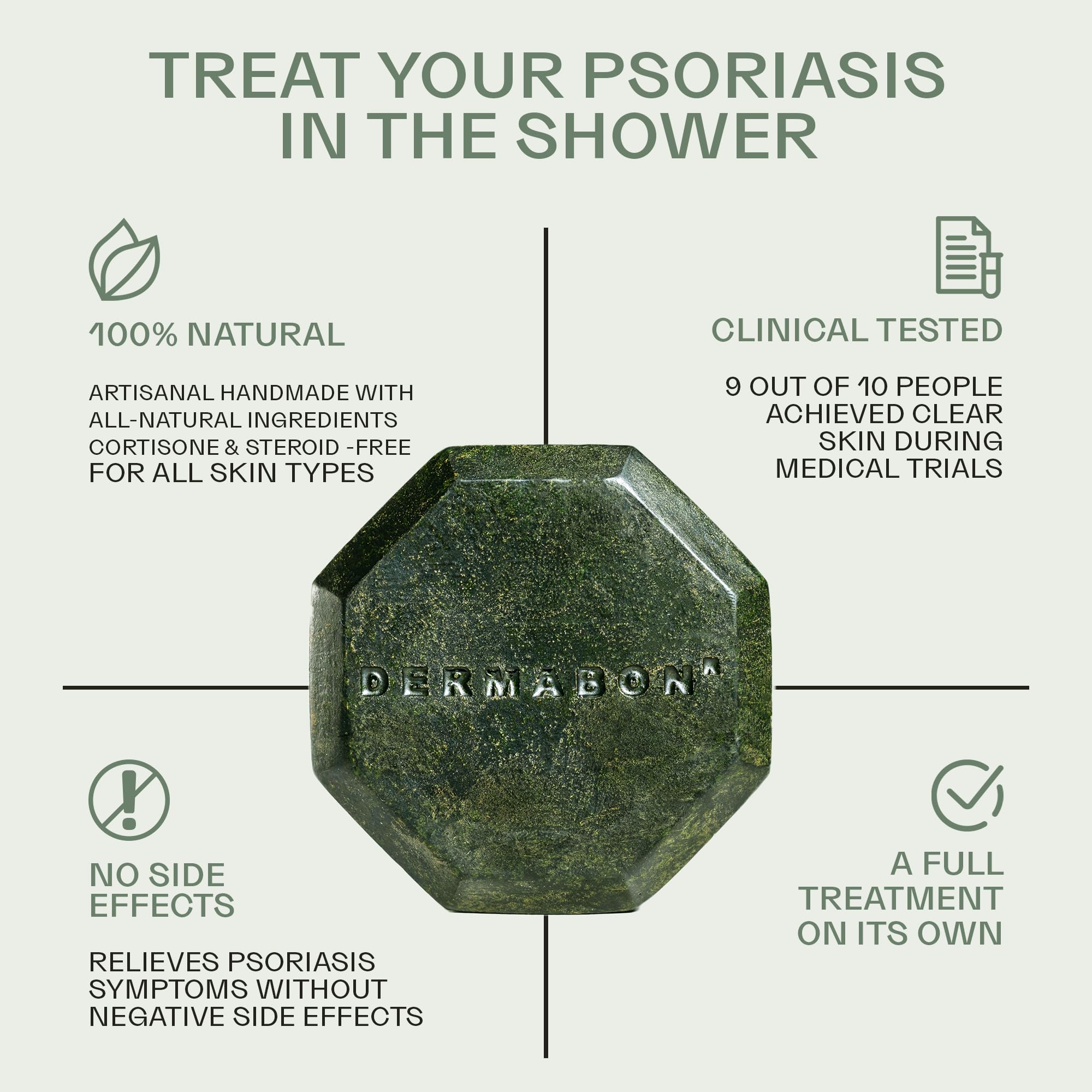 Dermabon coal tar bar soap closeup showing creamy lather and moisturizing texture