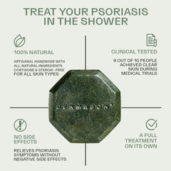 Dermabon coal tar bar soap closeup showing creamy lather and moisturizing texture