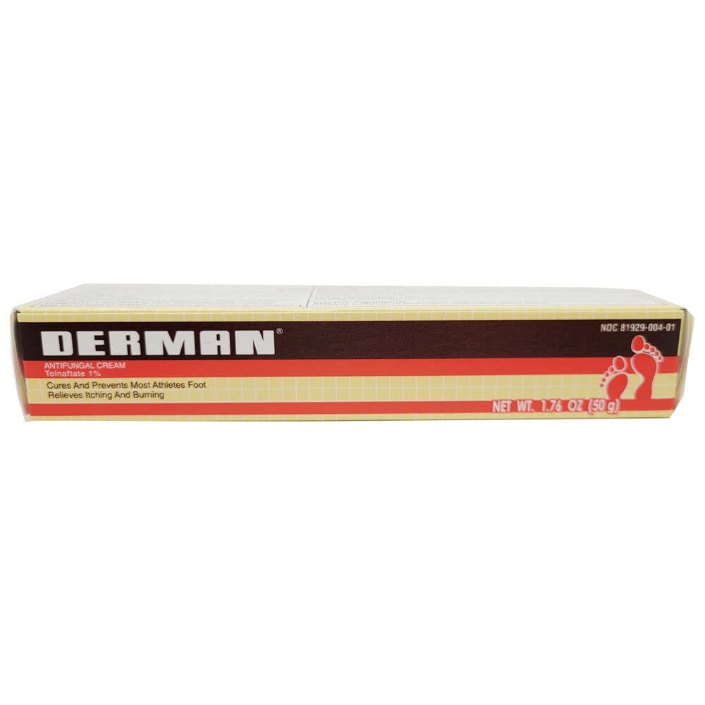 Derman Antifungal Cream tube close-up highlighting Tolnaftate 1%.