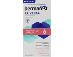 Dermarest eczema lotion bottle (4 oz) for daily relief and barrier support.