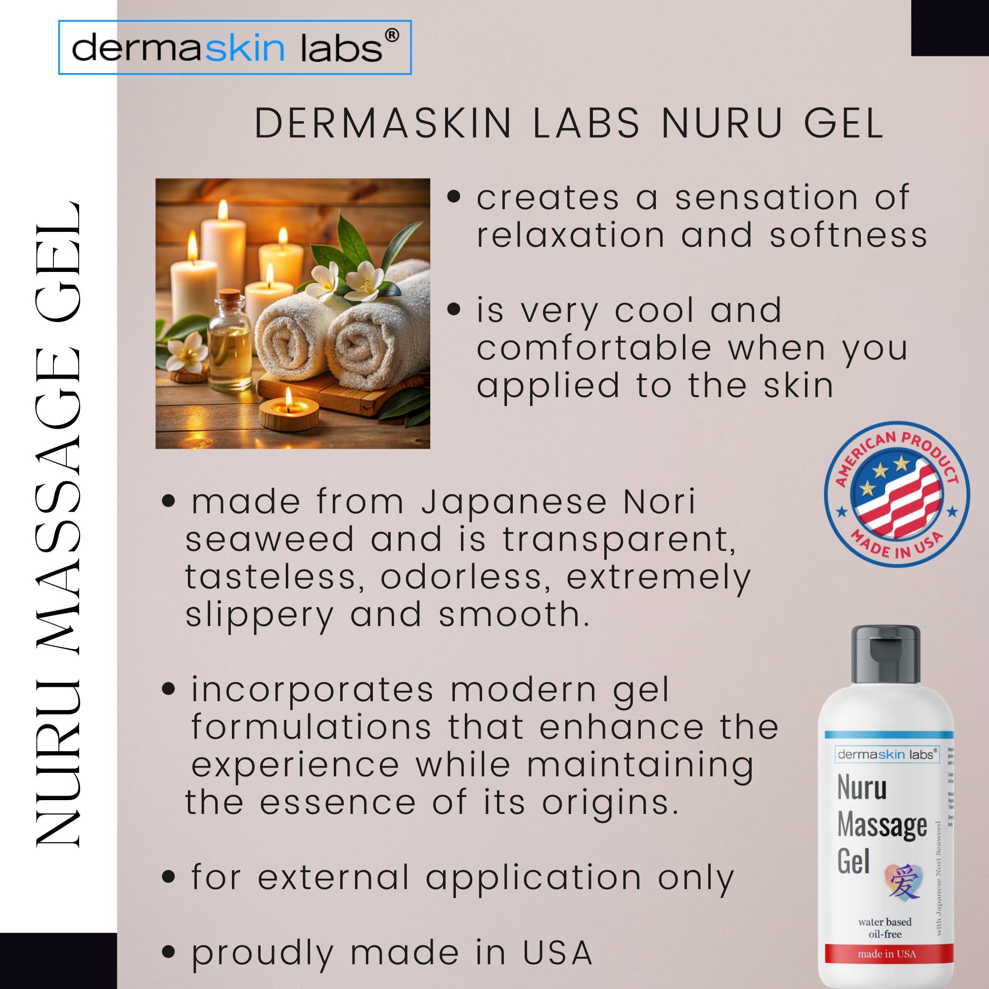 Dermaskin Labs Nuru Gel includes Nori seaweed for nourishing touch
