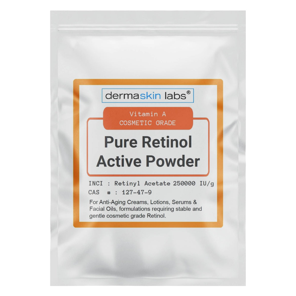 Dermaskin Labs Vitamin A Retinyl Acetate fine powder for stable cosmetic formulations.