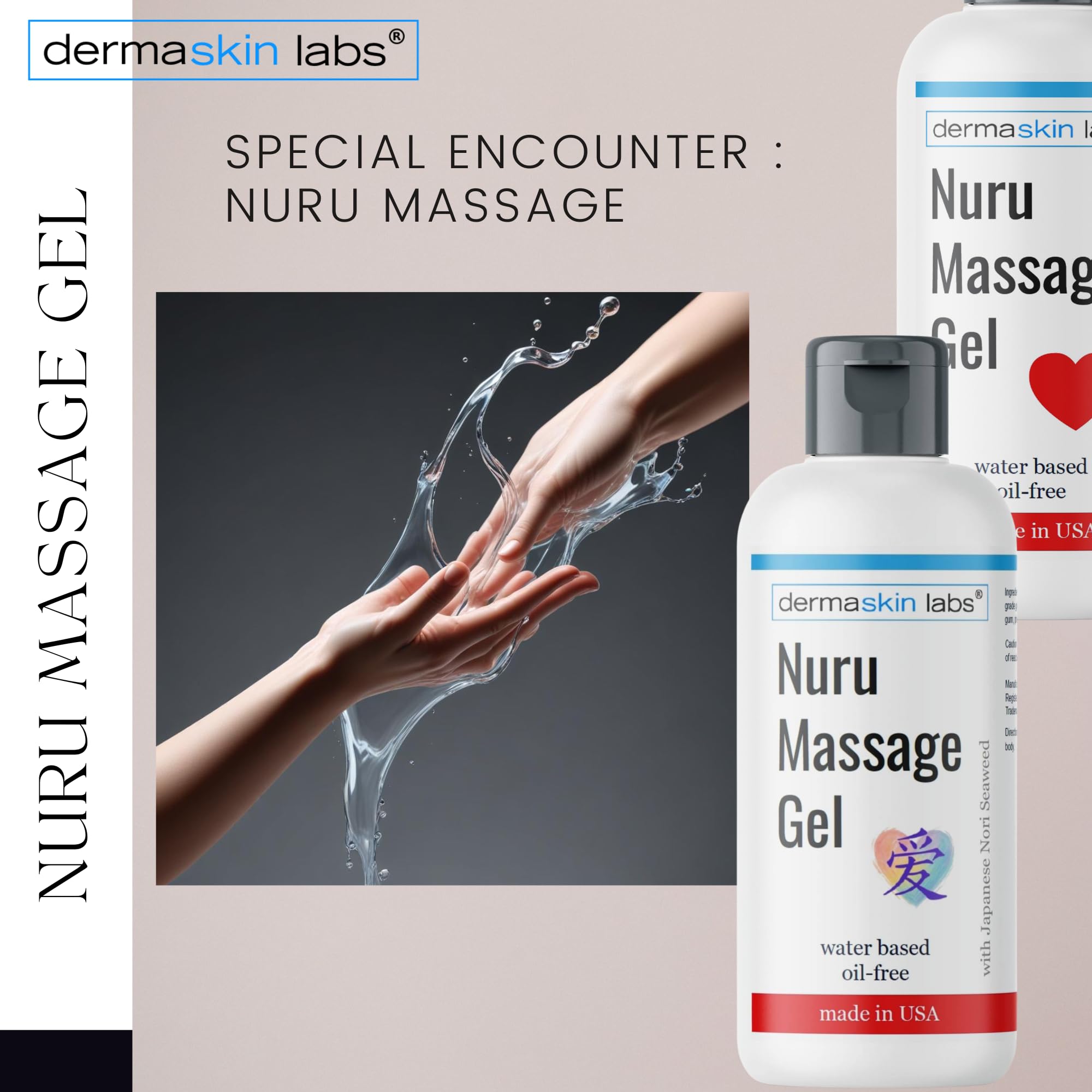 Dermaskin Labs Nuru Gel texture close-up showing silky slip for massage sessions.
