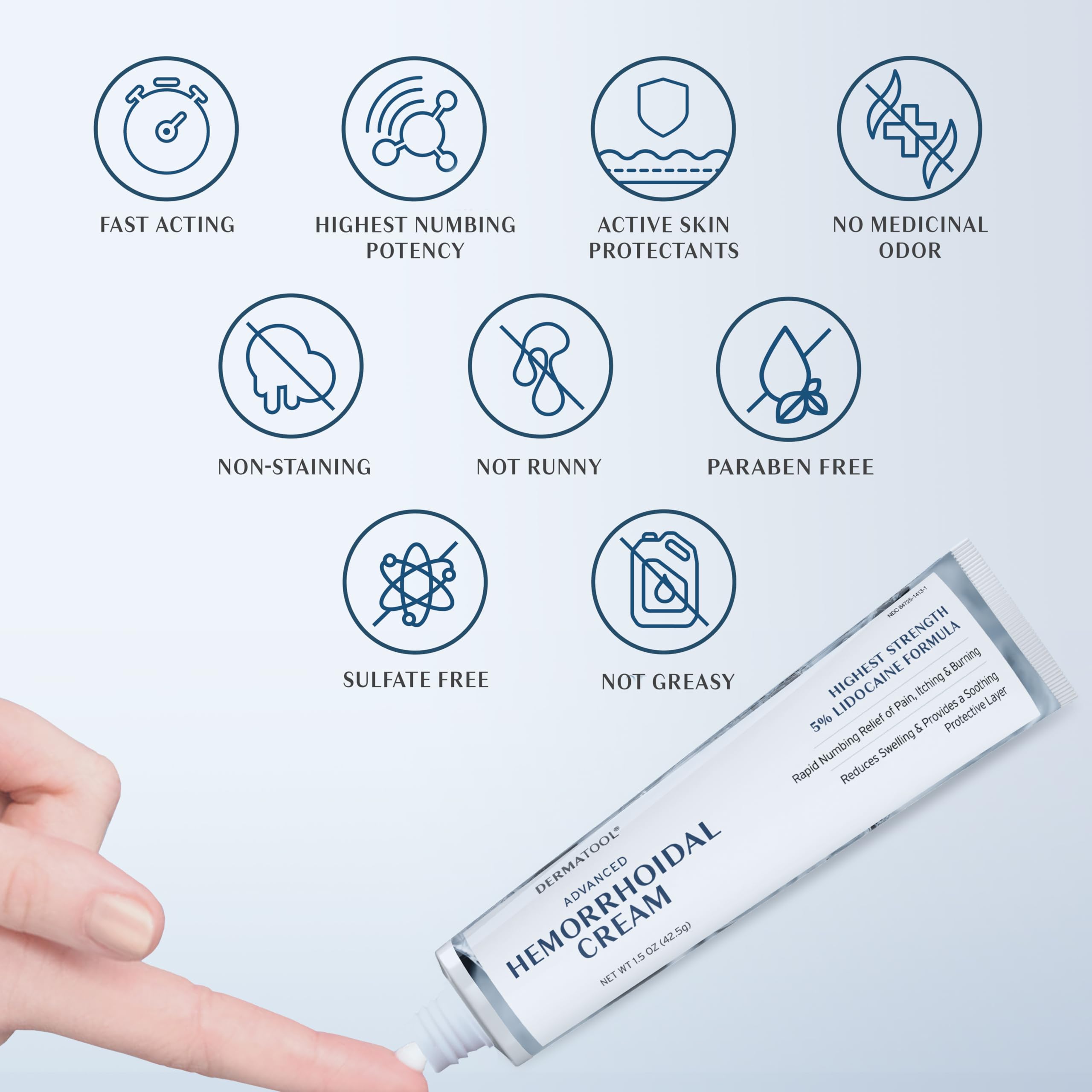 Close-up of DERMATOOL label detail highlighting ingredients and directions.
