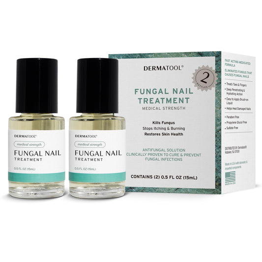 DERMATOOL extra-strength toenail fungus treatment bottle supports at-home nail care