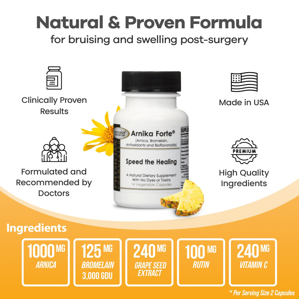 DermAvance Arnika Forte capsules being poured for daily routine.