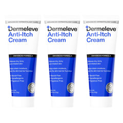 Dermeleve anti-itch cream front label highlights steroid-free relief for sensitive skin.