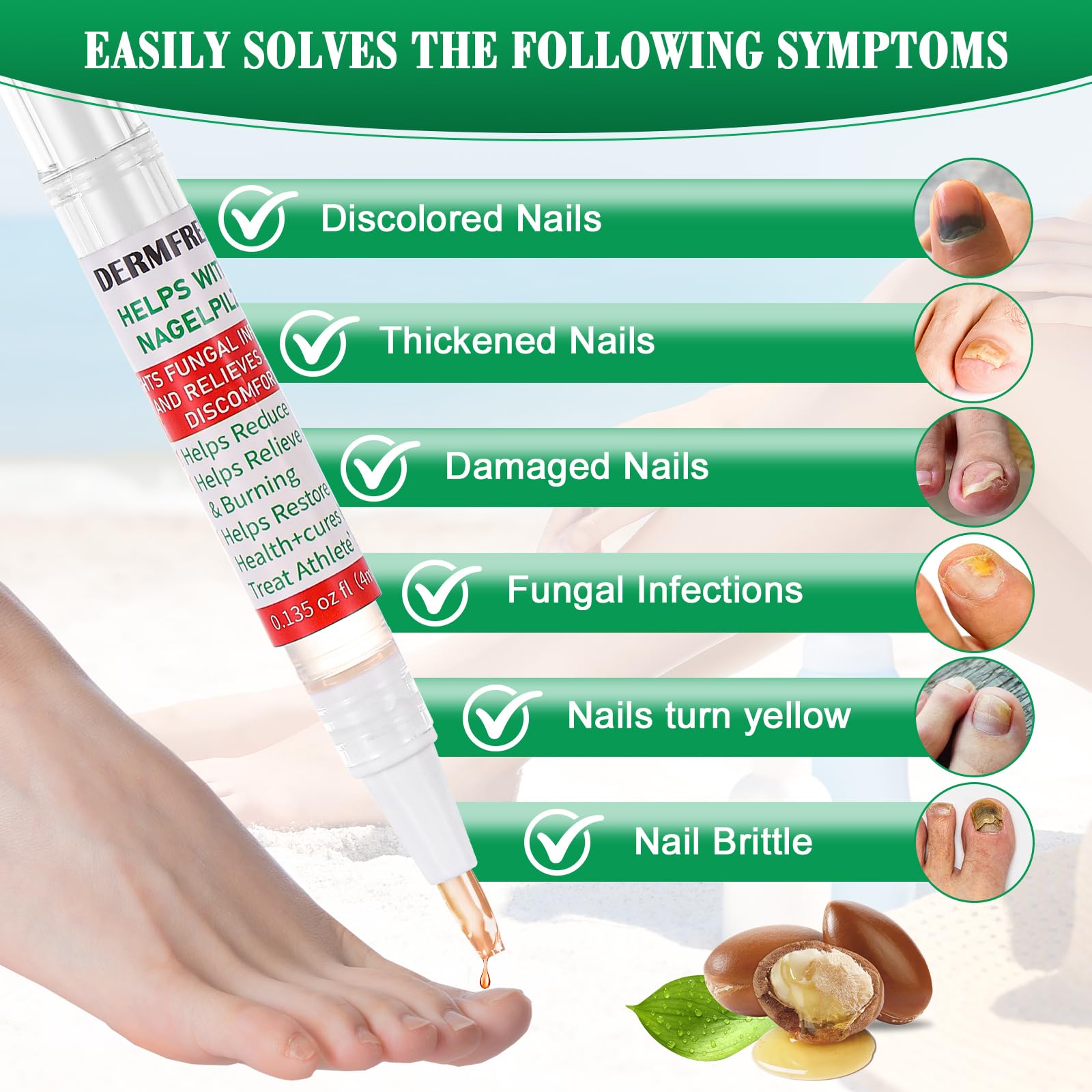 DERMFREE Toe Nail Fungus Renewal Pen nails-closeup illustrates smoother appearance after use.