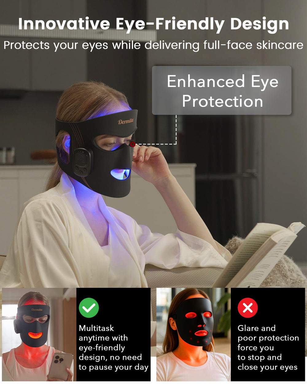 Dermita mask offers four LED modes for targeted skincare.