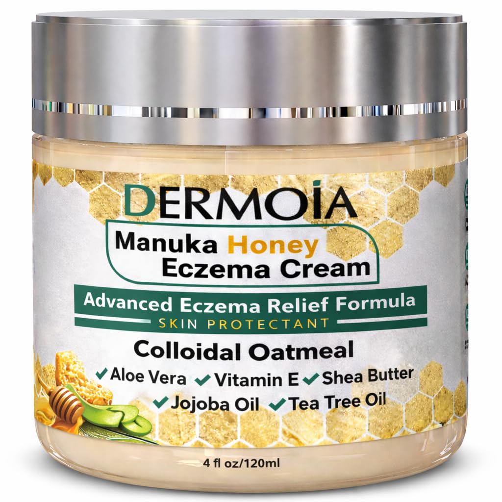 DERMOIA Manuka Honey Cream bottle showcases soothing eczema care for all ages.