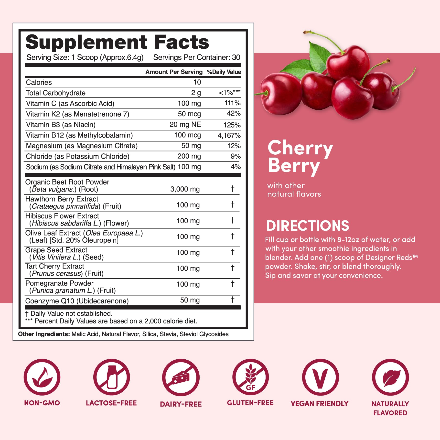 Designer Reds antioxidant powerhouse bottle emphasizing polyphenols