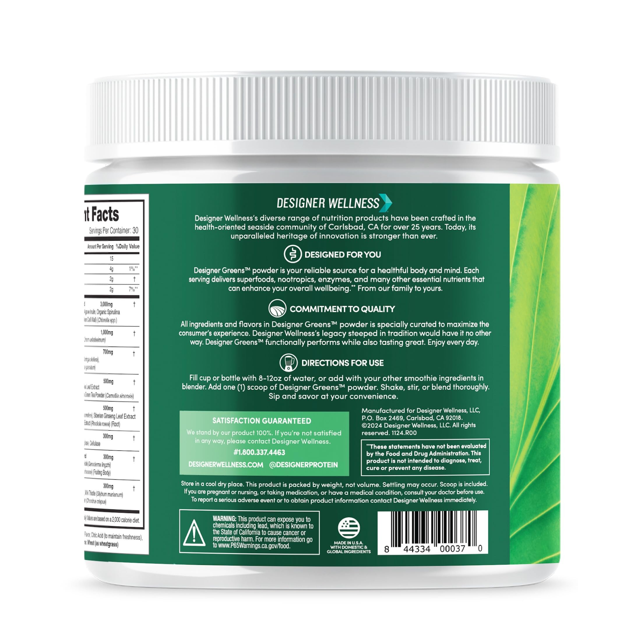 Designer Wellness Greens packaging shot conveys freshness and eco-friendly design.