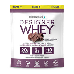 Designer Wellness Designer Whey bottle promotes post-workout protein.