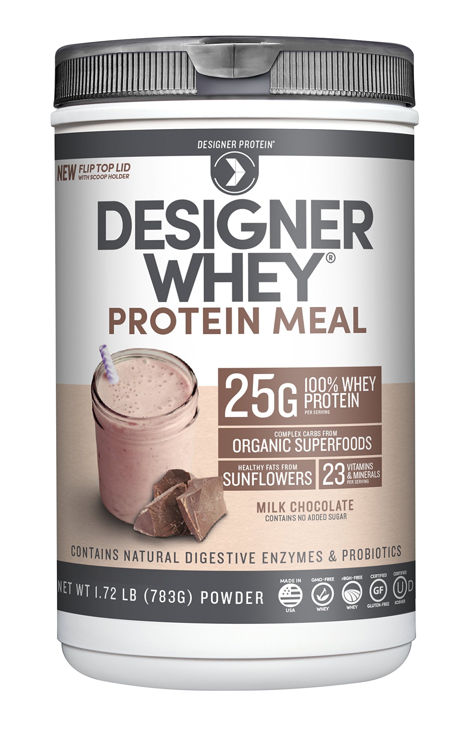 Designer Wellness designer whey ingredients spoon shows organic superfood carbs and healthy fats